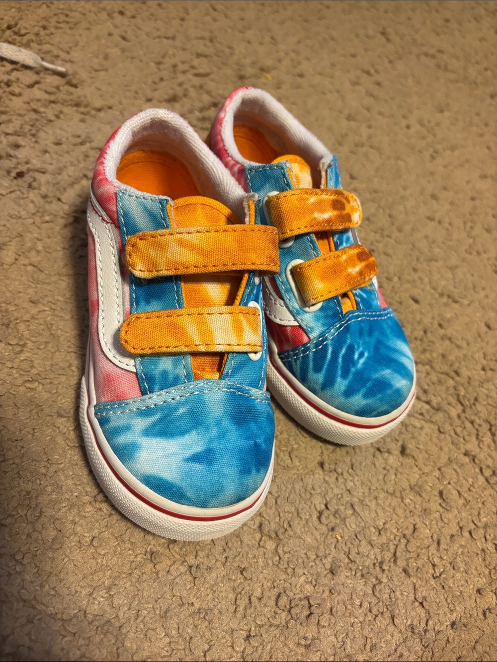 Vans Kids Blue and Pink Tie-Dye Sneakers with Yellow Straps